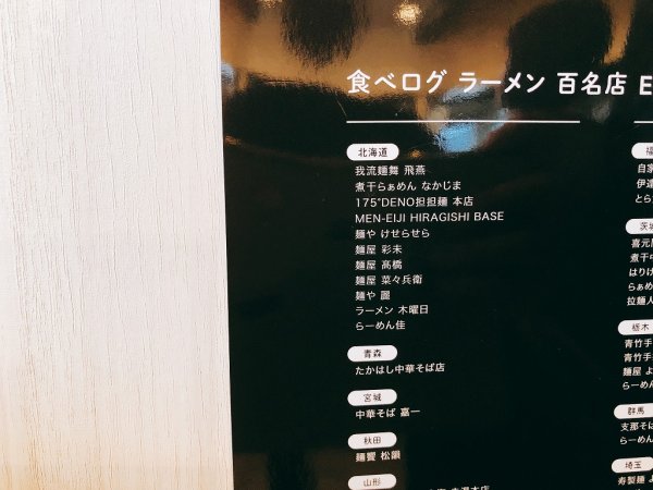 千歳ラーメン麺や麗(めんや れい)_お店に貼ってあった東日本エリアのいま食べるべきラーメン店2018TOP100
選出のポスター部分拡大