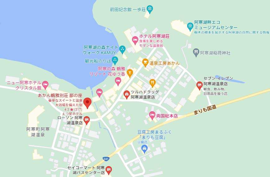 Googlemap阿寒湖温泉郷のコンビニ情報