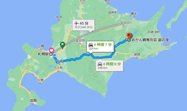 Google Map札幌駅からあかん鄙の座まで