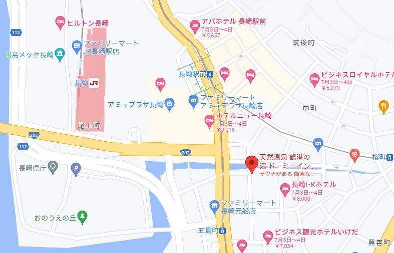 天然温泉 鶴港の湯ドーミーインPREMIUM長崎駅前_GoogleMapキャプチャ