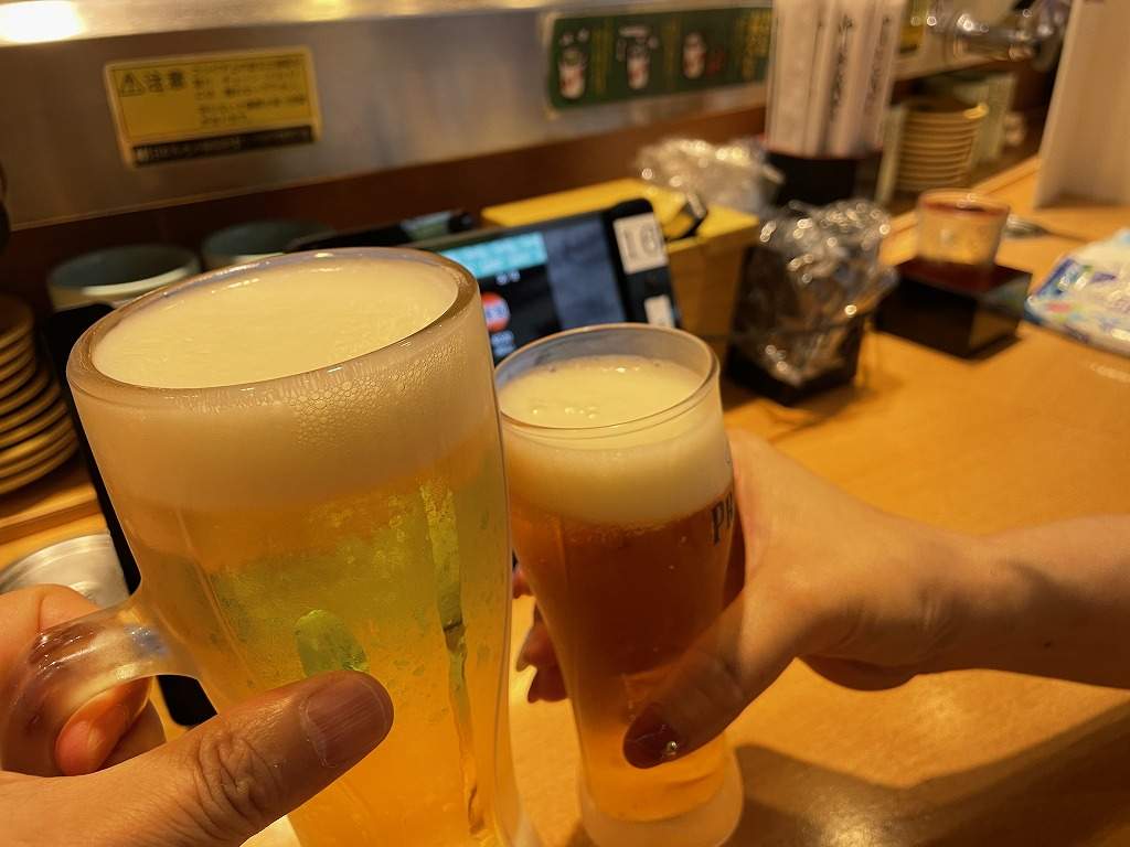 函館グルメ回転ずし函太郎 宇賀浦本店_ビールで乾杯