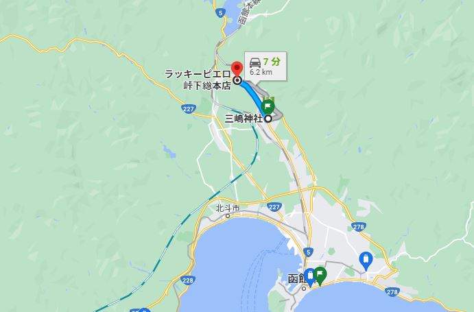 三嶋神社からラッキーピエロ峠下総本店まで_Googlemapキャプチャ