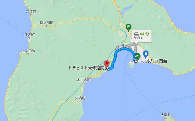 函館からトラピスト修道院まで_Googlemapキャプチャ
